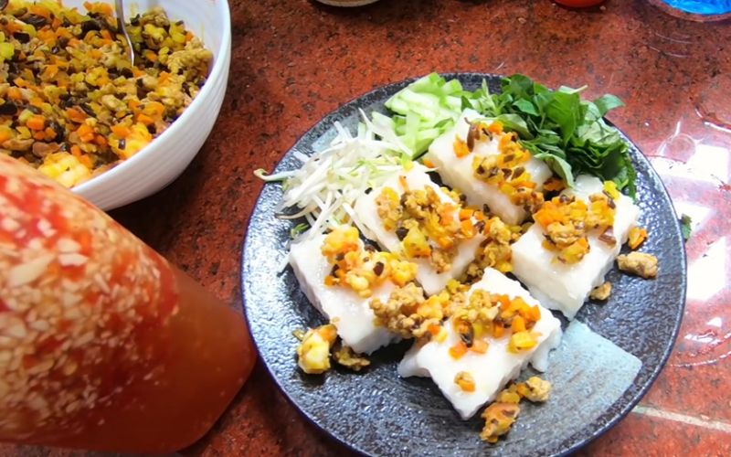 Món bánh đúc tôm thịt nước cốt dừa đã hoàn thành