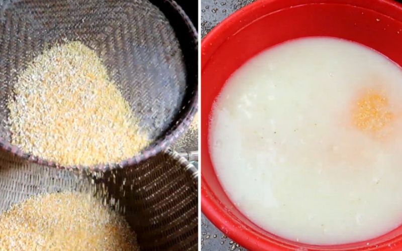 Sau khi ngâm đủ thời gian, bột ngô sẽ mềm mại và đạt được độ ẩm